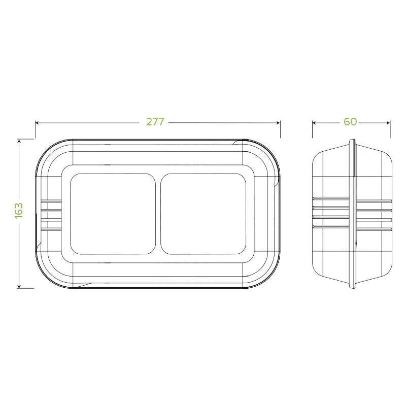 28x16x7cm 2-Compartment White BioCane Clamshell