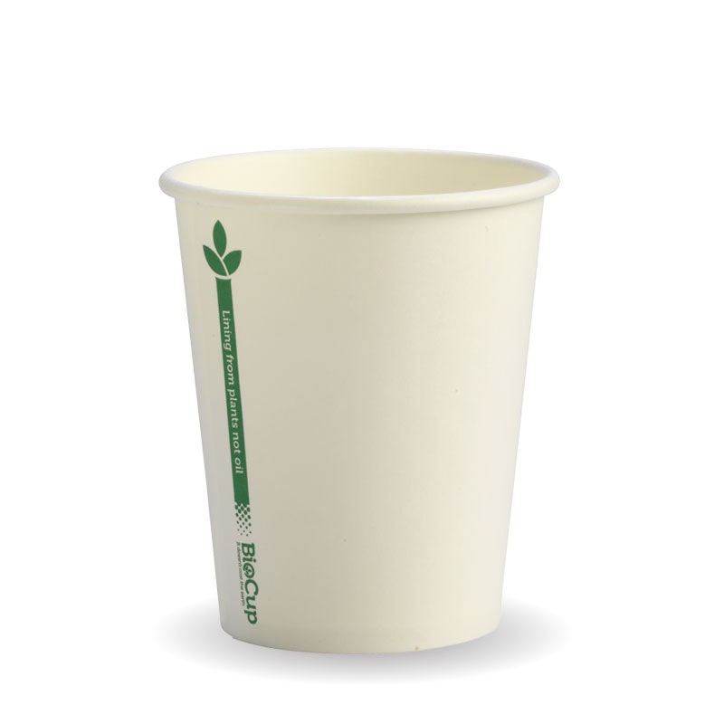 8oz - 280ml (80mm) White Green Line Single Wall BioCup