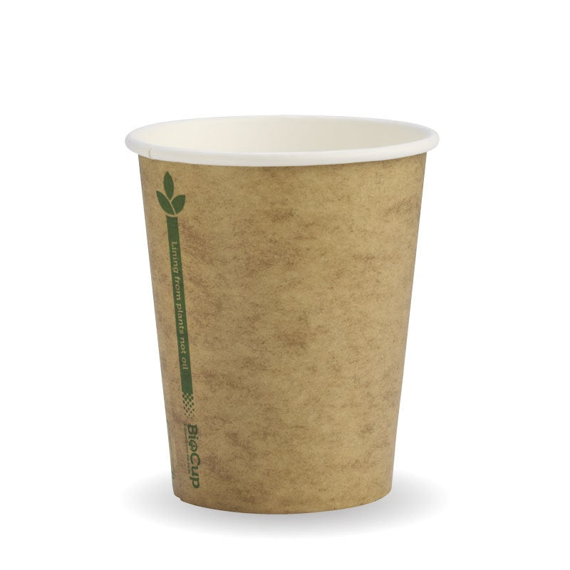 8oz - 280ml (80mm) Kraft Green Line Single Wall BioCup