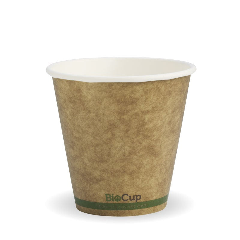 8oz - 280ml (90mm) Kraft Green Stripe Single Wall BioCup