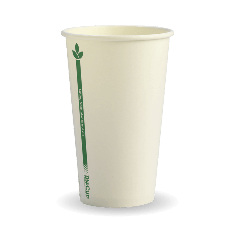 350ml (80mm) White Green Line Single Wall BioCup