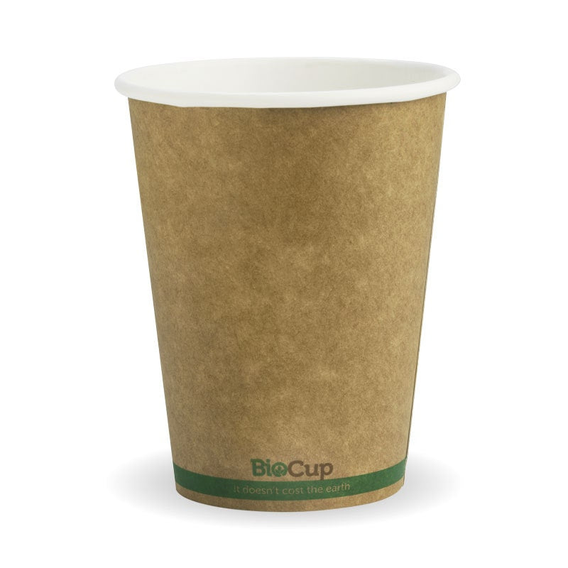 390ml (90mm) Kraft Green Stripe Single Wall BioCup