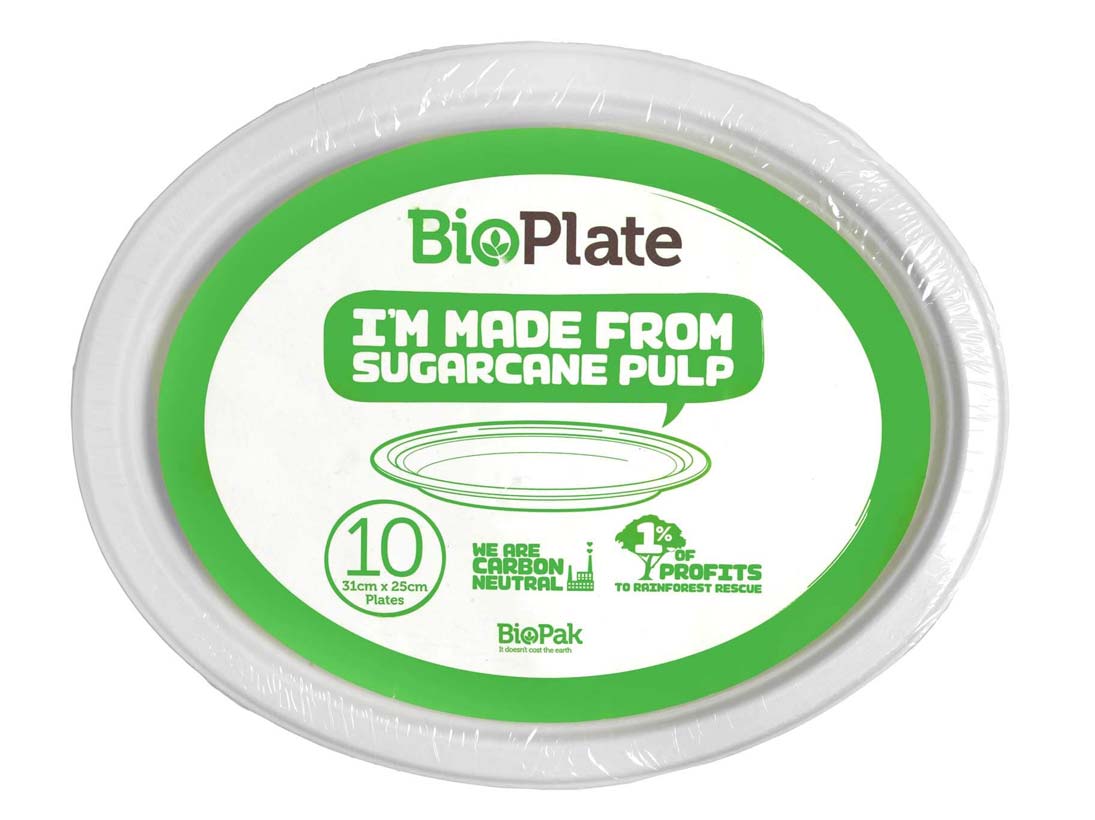 31cm White Oval BioPlates - 10pk