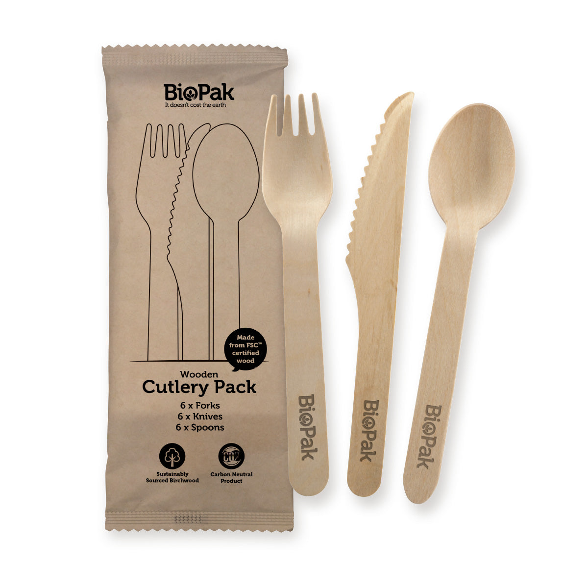 18 Pack 16cm Wooden Knife, Fork & Spoon