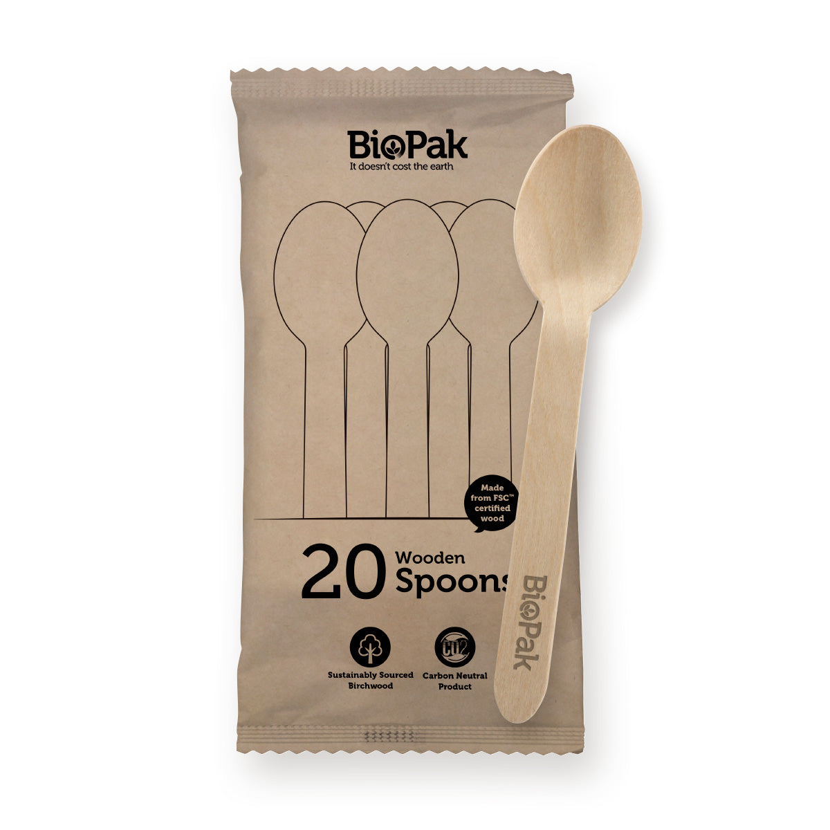 20 Pack 16cm Wooden Spoon